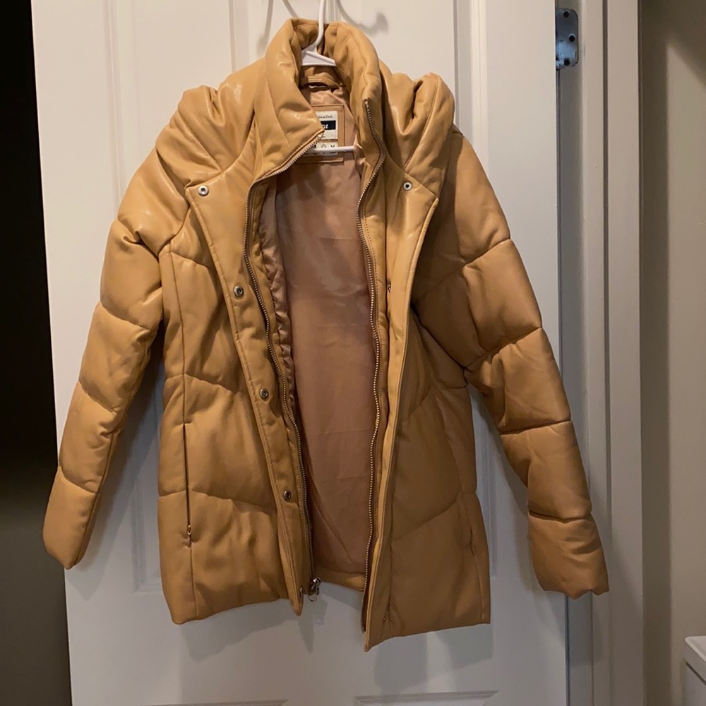 Abercrombie faux learher puffer coat w/ hood!